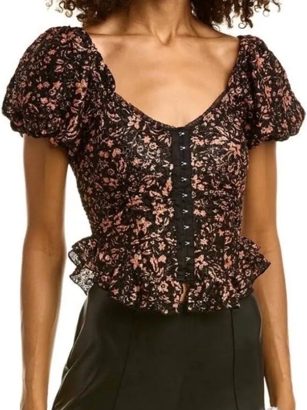 Free People Oh Baby Lace Corset Top in Black Combo